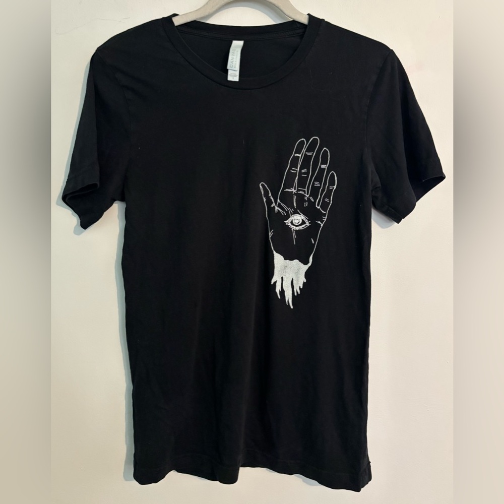 Canvas Womens Black White Sz Small Graphic Tee‎ Hamsa Horus Hand Indie Sacred